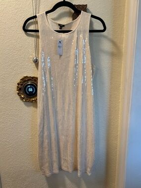 Express Cream Sequin Sleeveless Shift Dress
